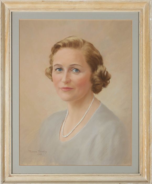 Thomas Bradley  - 1962 Pastel, Portrait of a Lady with Pearls