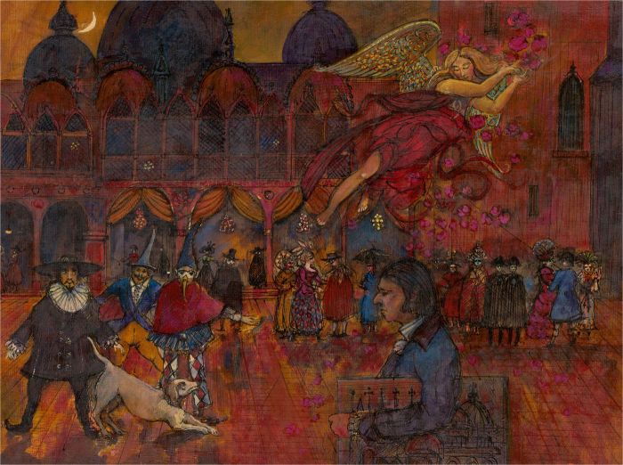 John Hatfield (b.1933) - 20th Century Oil, Fiesta Outside Doges Palace, Venice