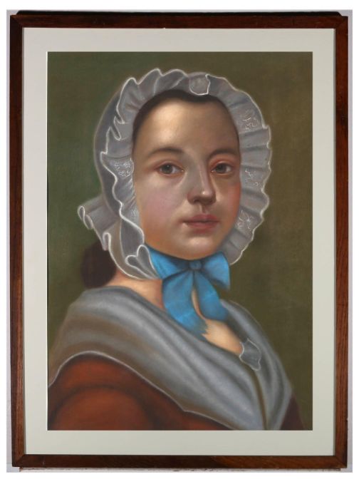 Framed Late 19th Century Pastel - Portrait of a Farm Girl