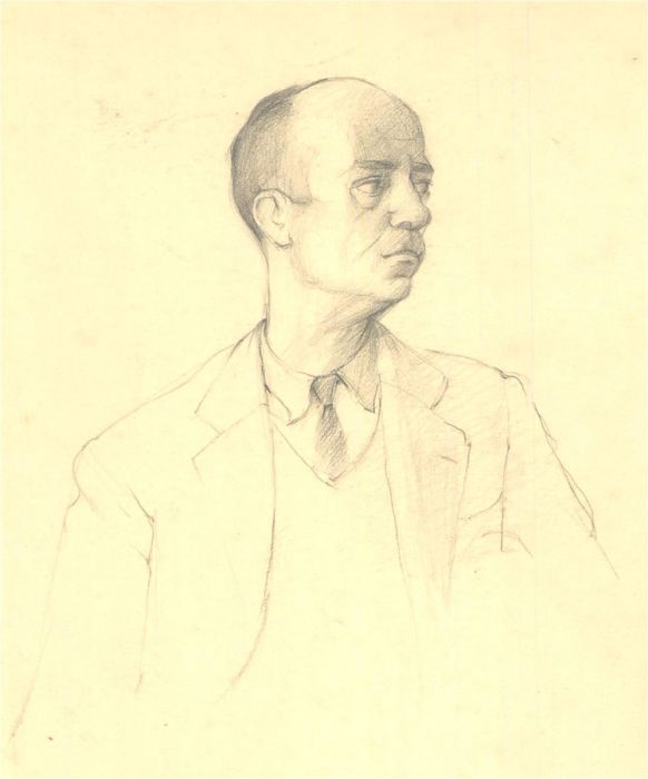 20th Century Graphite Drawing - Portrait Of A Man