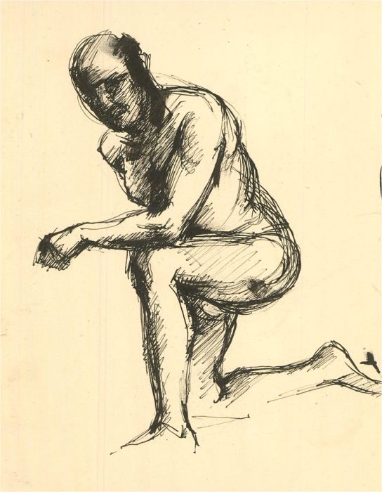 Set of Three 20th Century Pen and Ink Drawings - Male Life Studies