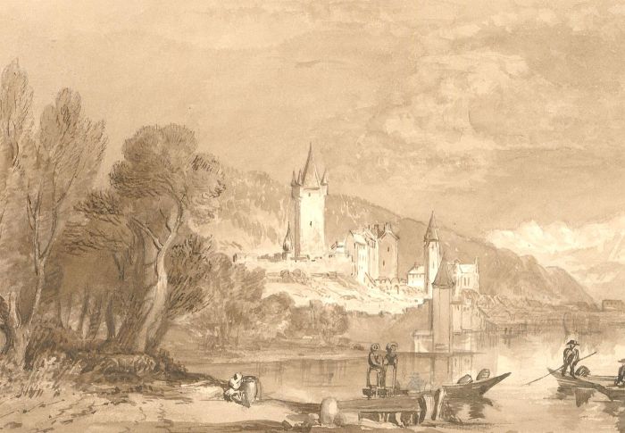 19th Century Pen and Ink Drawing - The Castle on the Hill
