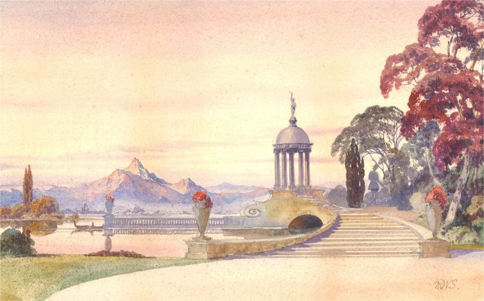 R.W Sayle - Signed 19th Century Watercolour, Rotunda on the Lake