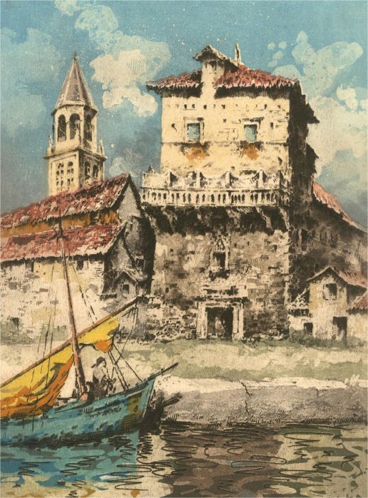 K. Tweed - 20th Century Etching, Trogir Harbour