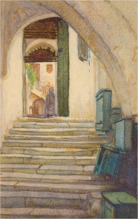 Noel Syers - 1927 Watercolour, Up The Steps