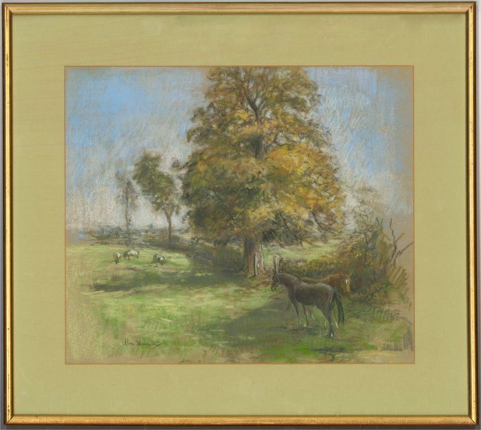 Nora Hawarth  - Mid 20th Century Pastel, Ponies in the Meadow