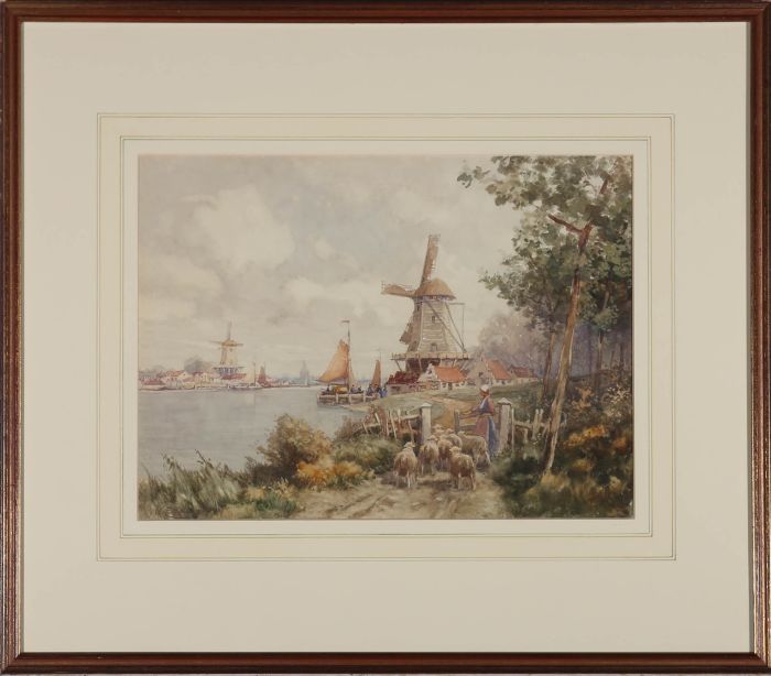J. R. Miller (1880-1912) - Watercolour, Ferry on the River Maas (Meuse)