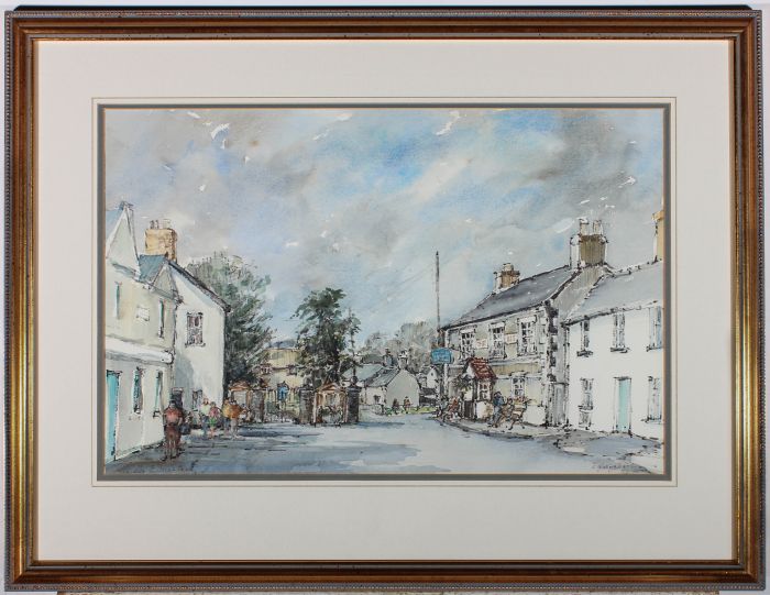 Doris E. Crichton - Framed 20th Century Mixed Media, The village of Eglwysbach