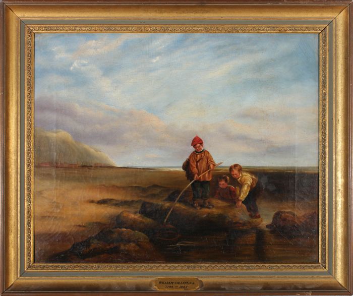 William Collins (1788–1847) - Early 19th Century Oil, Rock Pool Fishing