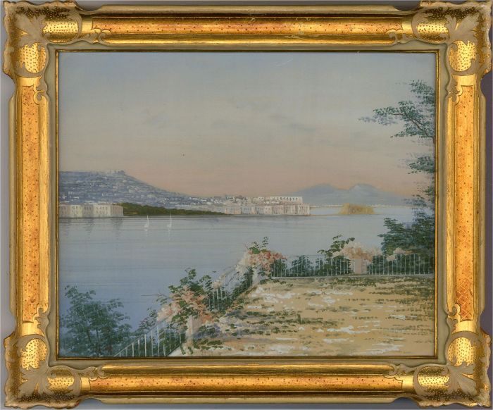 Framed 1951 Gouache - Bay of Naples