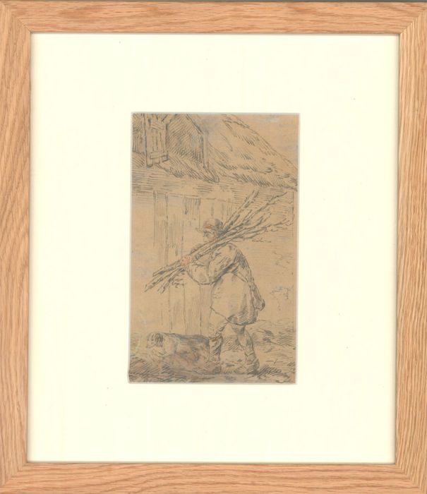 19th Century Graphite Drawing - Fetching Firewood