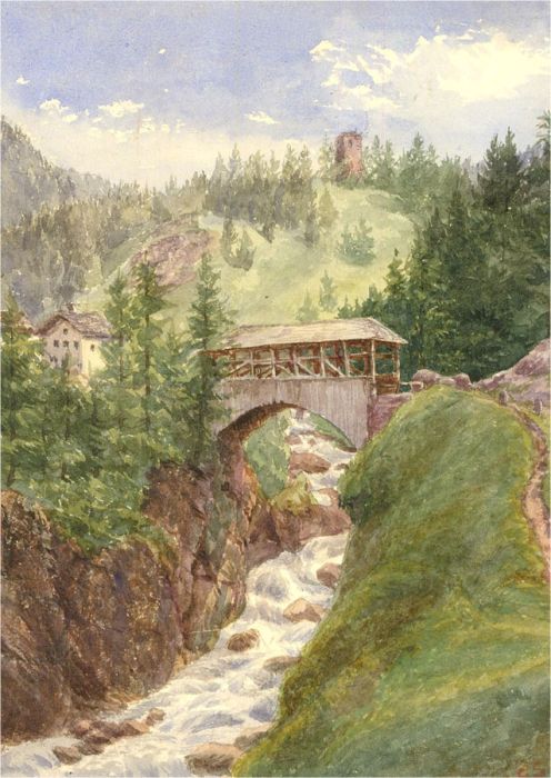 Anne, Elizabeth and Annie Salter - Late 19th Century Watercolour, Swiss Hills
