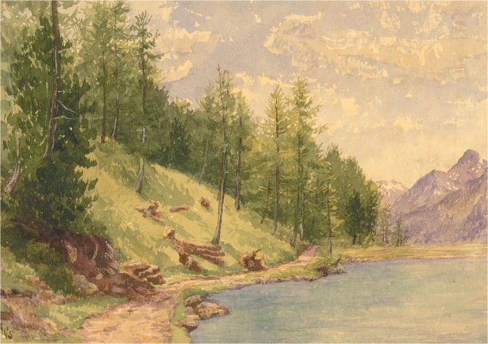 Anne, Elizabeth and Annie Salter - Late 19thC Watercolour, Lake Silva Plana