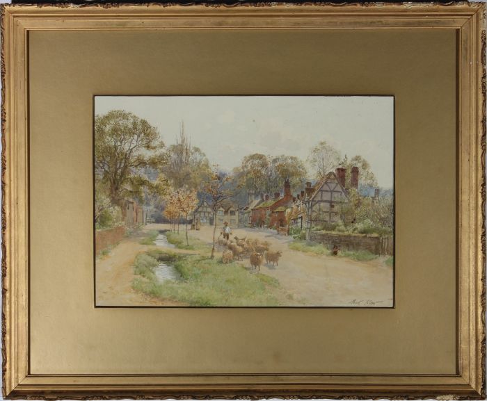 Fred Kerr - Framed Late 19th Century Watercolour, Herding Through the Street