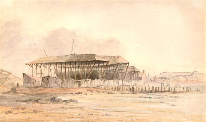 19th Century Watercolour - Boat Builders' Huts