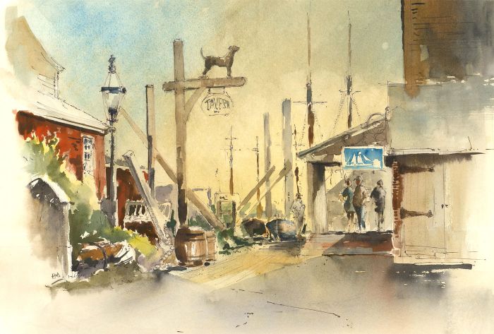 H.M - Mid 20th Century Watercolour, The Black Dog Tavern