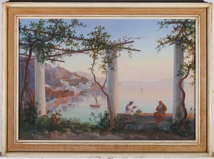 Gaetano Dura (1805-1878) - Framed Gouache, Neapolitan Views from the Terrace