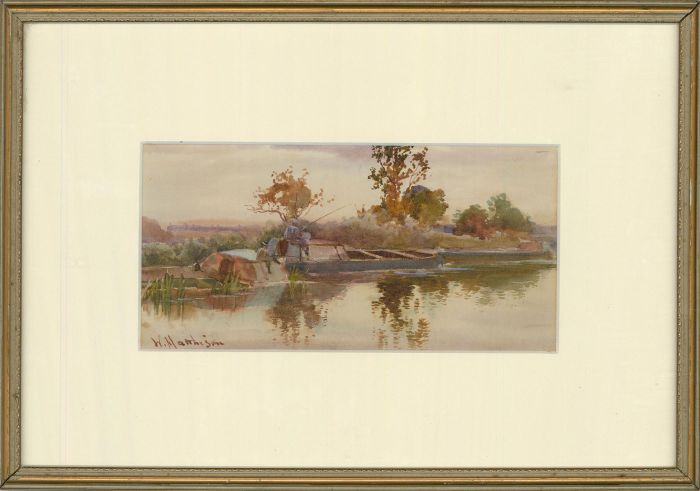 William Matthison (1853-1926) - Framed Watercolour, Fishing on the Canal