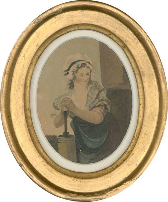 J. Wheatley - Oval Framed Early 19th Century Watercolour, The Maid