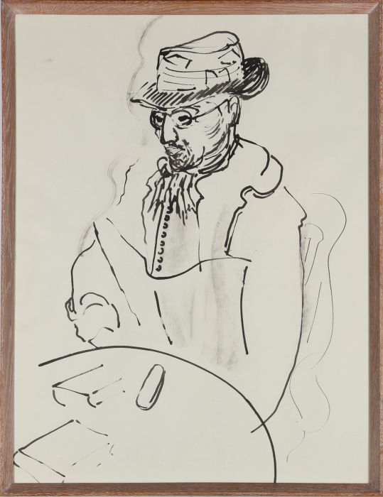 French School Mid 20th Century Pen and Ink Drawing - Man at the Cafe