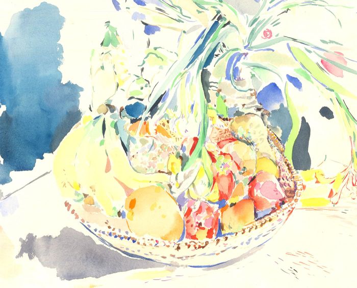 20th Century Watercolour - Still Life of Fruit in a Bowl