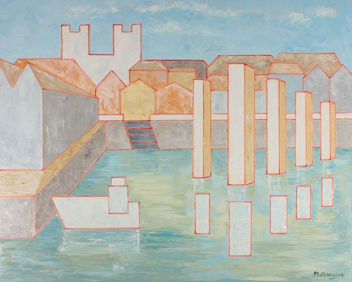 Maggy Clarysse (1931-2011) - Contemporary Oil, Harbour Scene from the Water