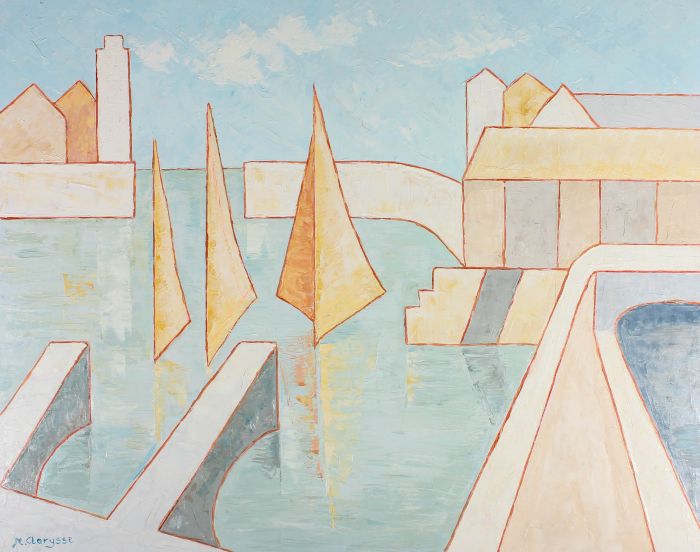 Maggy Clarysse (1931-2011) - Contemporary Oil, Sailing Boats in the Harbour
