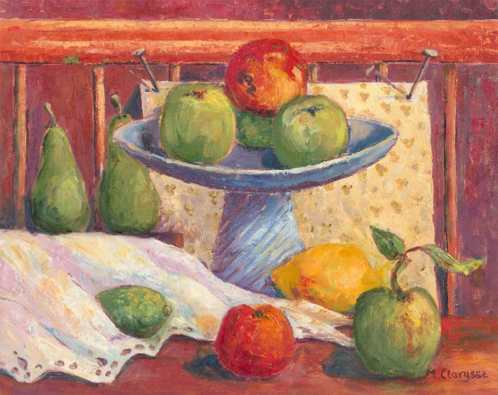 Maggy Clarysse (1931-2011) - 20th Century Oil, Still Life- Apples, Pears & lemon