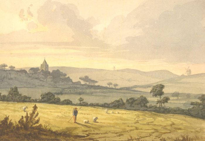 G. F. G - c.1853 Watercolour, Fields near Worthing