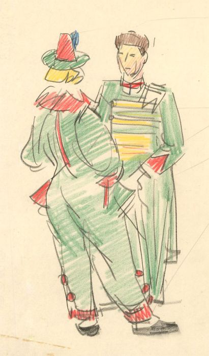 Pair of Mid 20th Century Coloured Pencil Drawings - Circus Performers