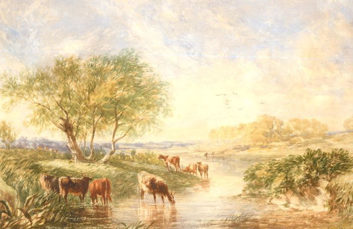 Copley Fielding (1787-1855) - Mid 19th Century Watercolour, Cattle by the River