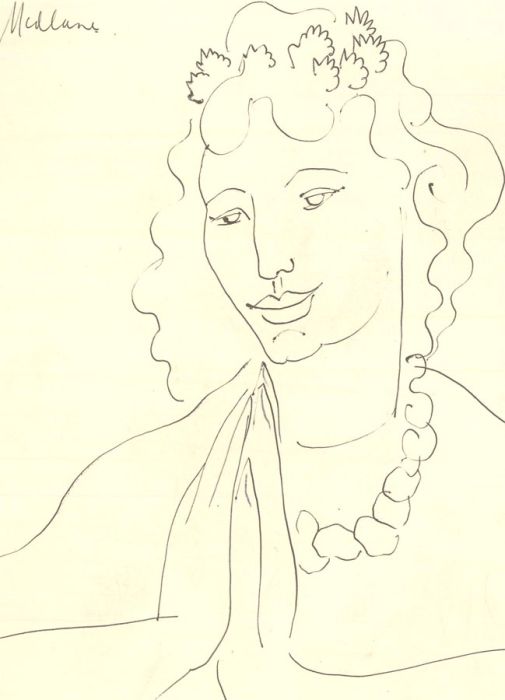 Brian Midlane - Pair of 20th Century Pen and Ink Drawings, Smiling In Prayer
