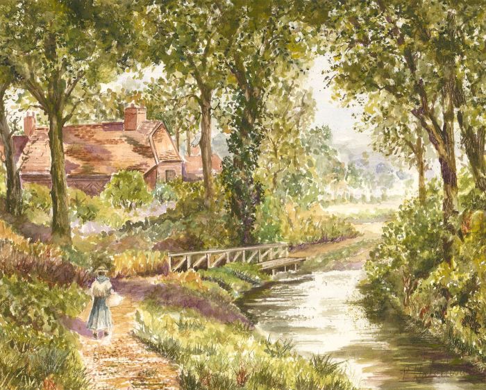 P. Waterhouse - Signed Early 20th Century Watercolour, Along the River Path