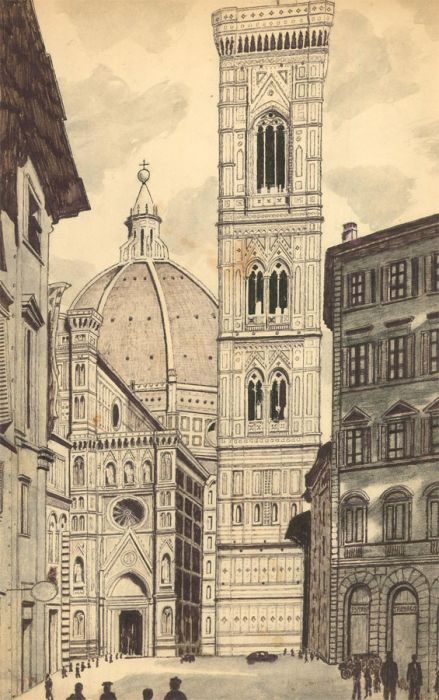 G.S. Looge - Early 20th Century Pen and Ink, The Duomo, Florence, Italy