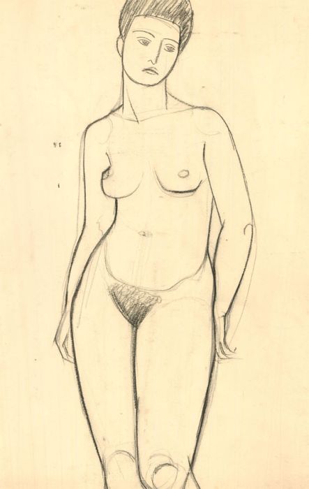 Mid 20th Century Charcoal Drawing - Female Nude