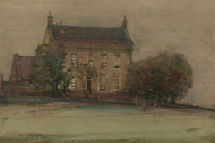 C. Haner - 1913 Watercolour, Country House & Grounds