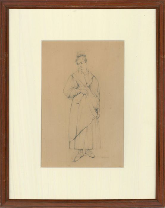 French School  19th Century Graphite Drawing - Ballet Dancer in Costume