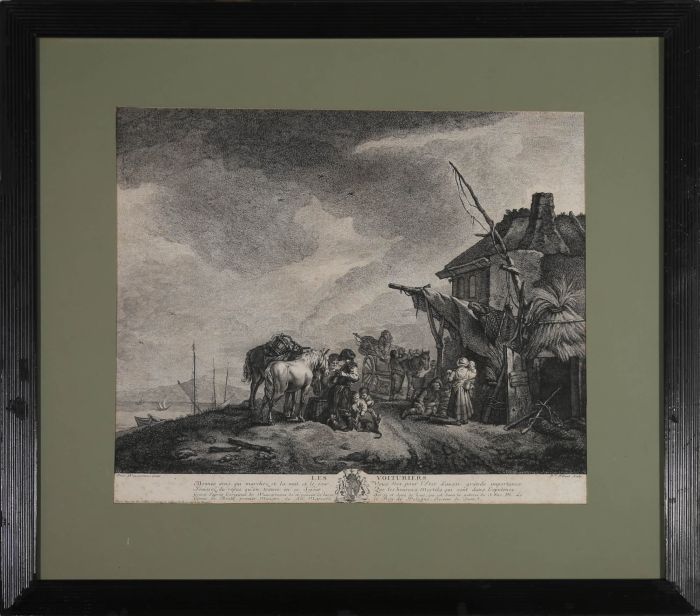 P.re Fillxut After Wouvermens - Framed 18th Century Engraving, Les Voituriers