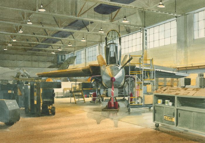 Ronald Homes - Signed Mid 20th Century Watercolour, Aircraft Hanger