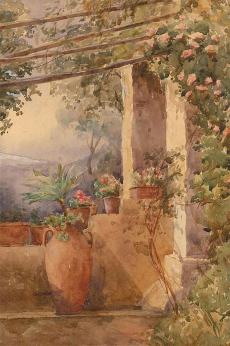 Early 20th Century Watercolour - Botanical Terrace