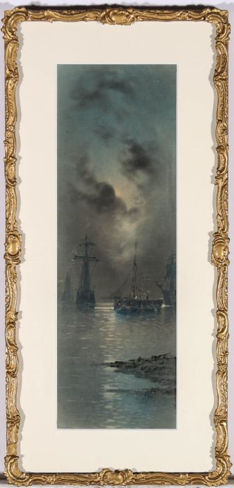 Framed Early 20th Century Watercolour - Sailing at Midnight