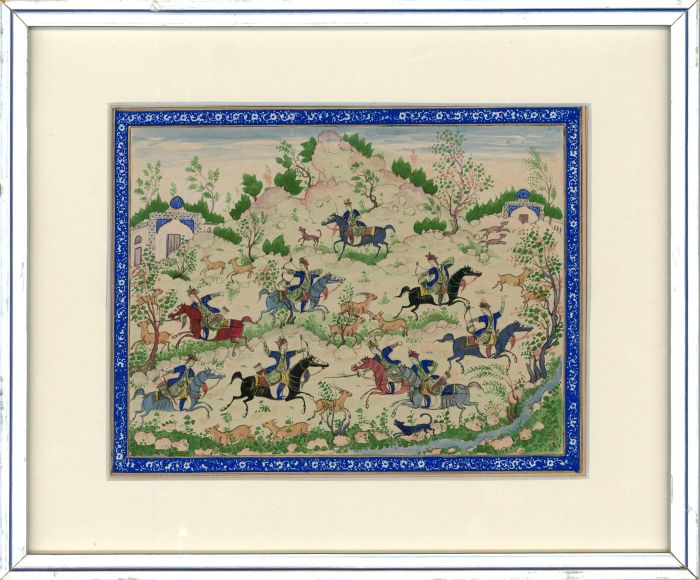 Framed Early 20th Century Gouache - Persian Hunting Scene