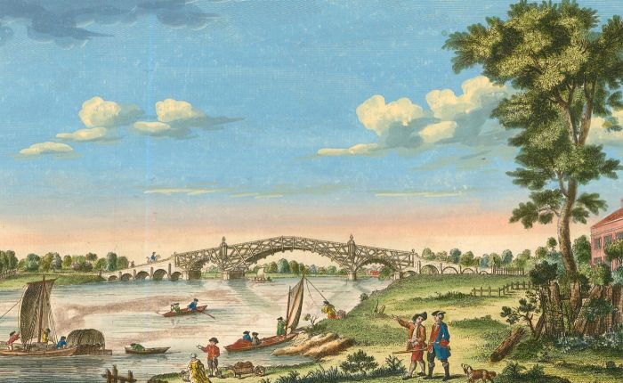 18th Century Engraving - A View of the Bridge at Walton upon Thames