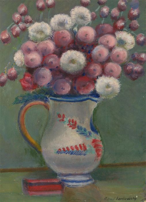 Rene Karbowsky (b.1883) - Early 20th Century Oil, Jug Of Pink Flowers