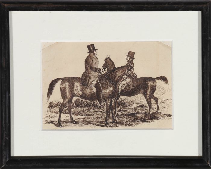 Miniature Late 19th Century Pen and Ink Drawing - Gentlemen's Meeting