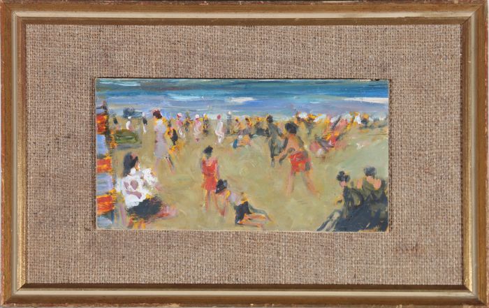 Mid 20th Century Oil - Bathers at the Beach