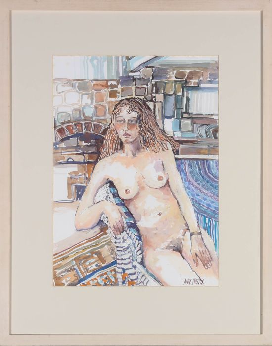 Anne Phelps - Framed 20th Century Gouache, Nude Sitting in the White Chair