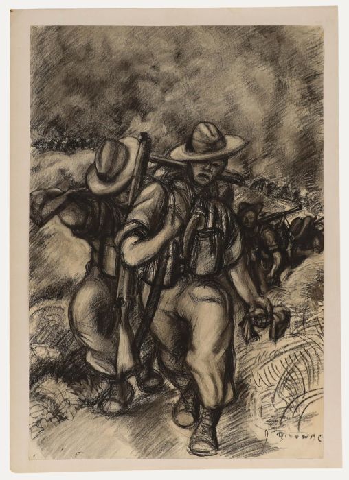 Manner of Edward Ardizzone -  Charcoal Drawing, On the Front Line