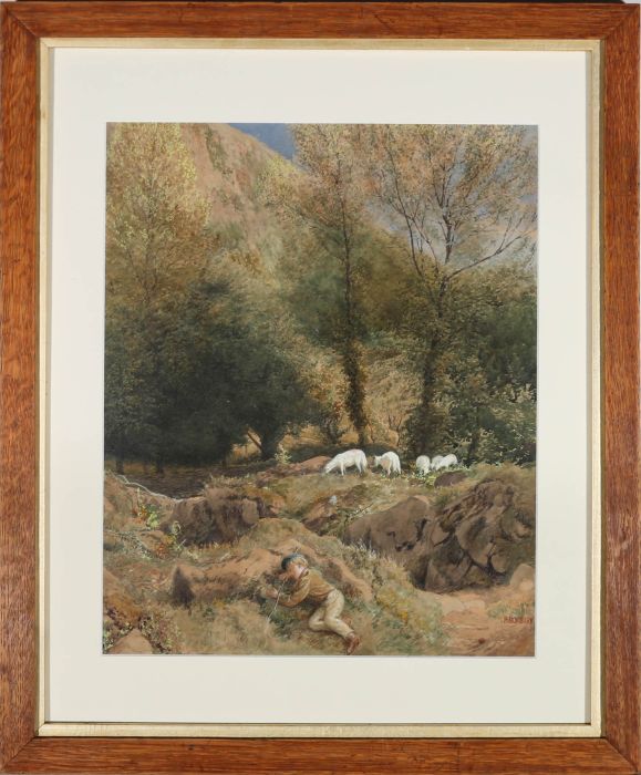 Richard Norbury (1815-1886) - Watercolour, Dreaming Shepherd Boy