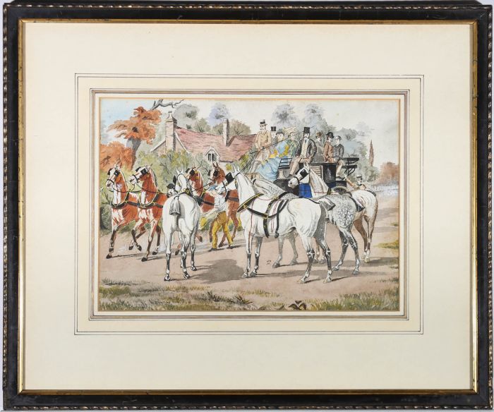 Framed Early 20th Century Watercolour - Coach and Four